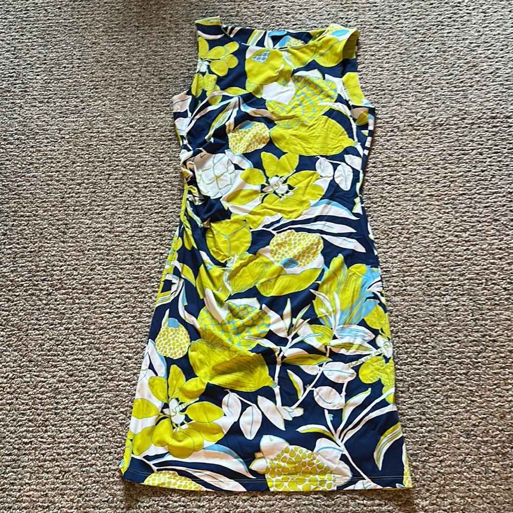 Sleeveless blue and yellow floral sundress